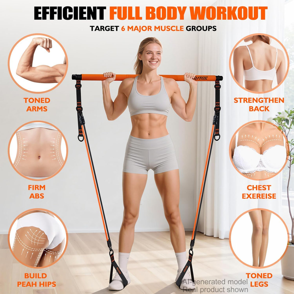 Pilates Bar Kit with Resistance Bands, Portable Pilates Equipment